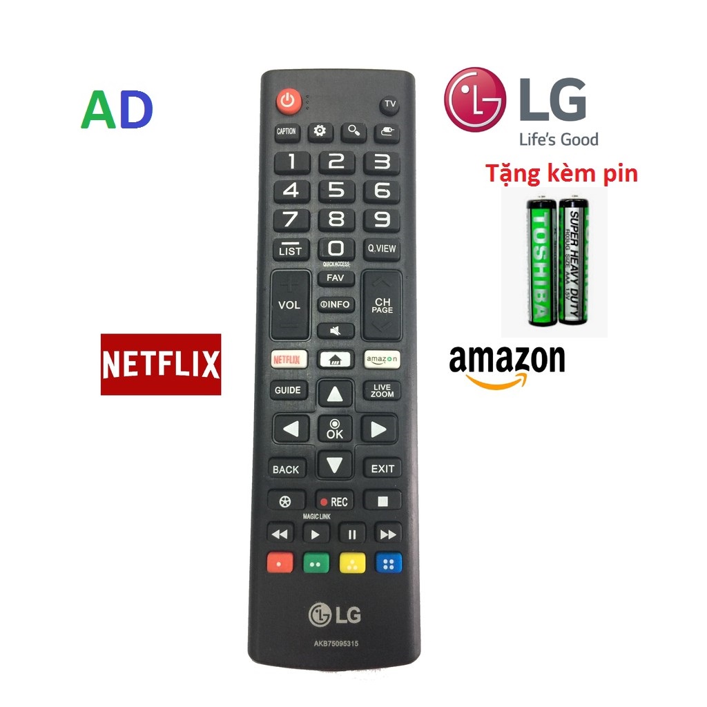 Điều khiển tivi LG NetFlix và Amazon loại ngắn smart internet - tặng kèm pin - Remote  tivi LG AKB75095315 loại tốt