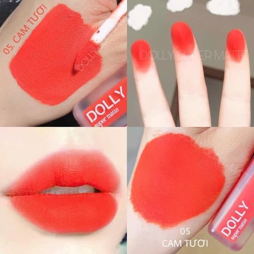 Son kem lì < màu cam tươi> Dolly super matte, son kem lì không chì bền màu lâu trôi