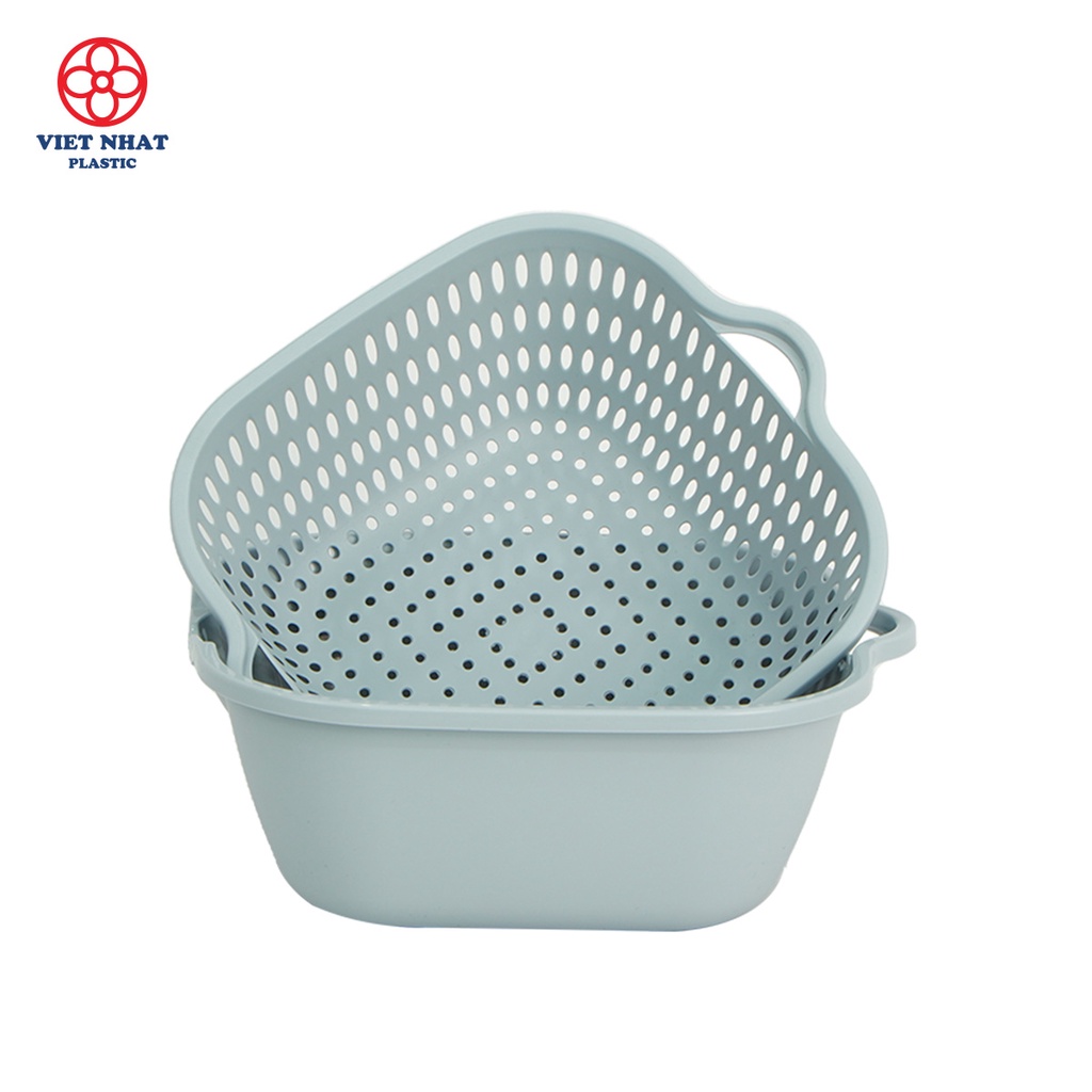 Bộ Thau Rổ Vuông 6 Món Việt Nhật, Bộ rổ kèm chậu hứng nước rửa rau củ đựng hoa quả trái cây3288+3289+3290