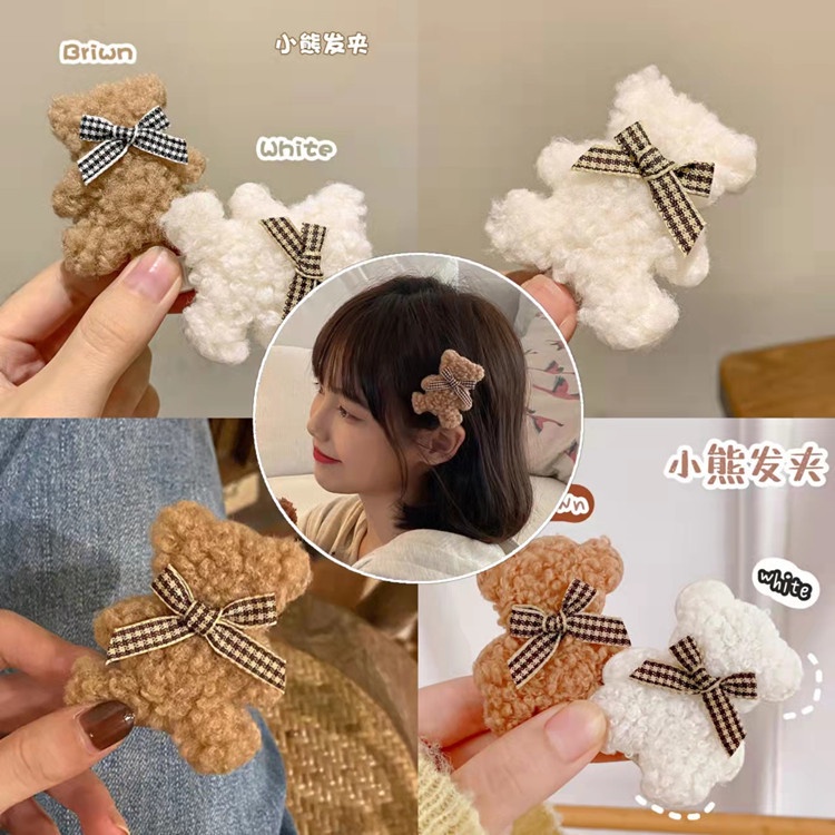 Kẹp tóc thiết kế hình chú gấu đính nơ dễ thương xinh xắn