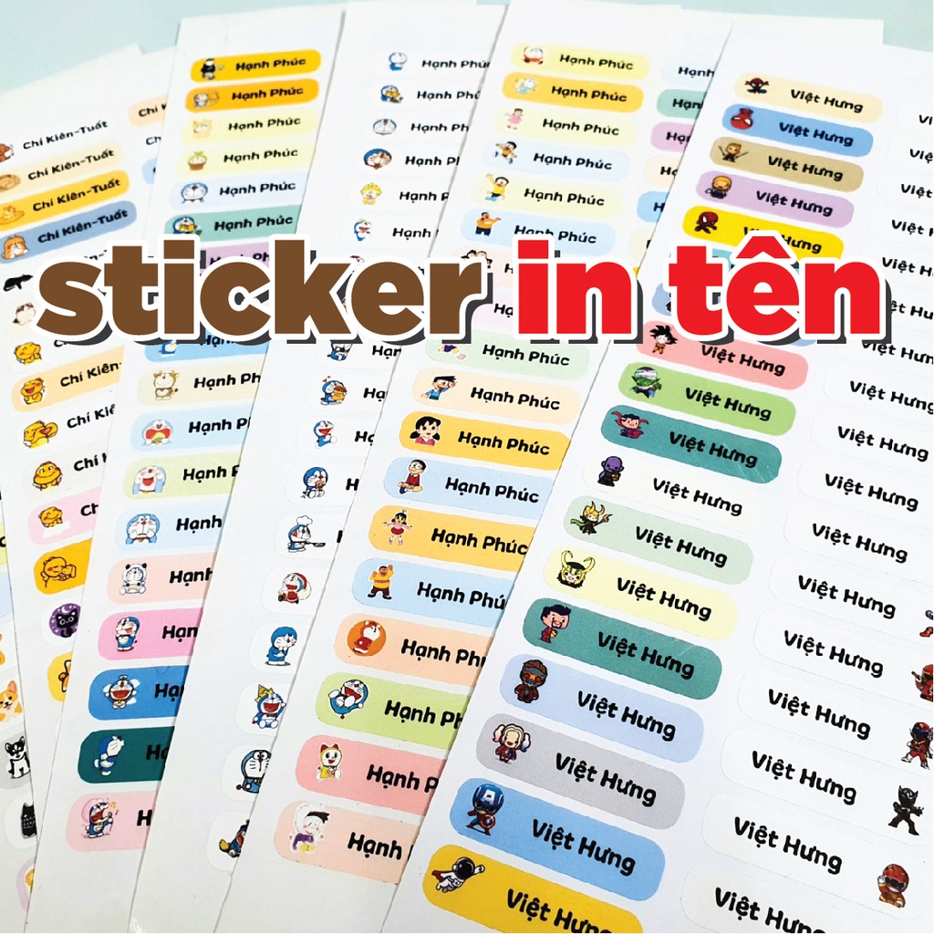 (Set 94c) Sticker in tên bé dán đồ dùng học tập, bóc dán dễ dàng, in ...