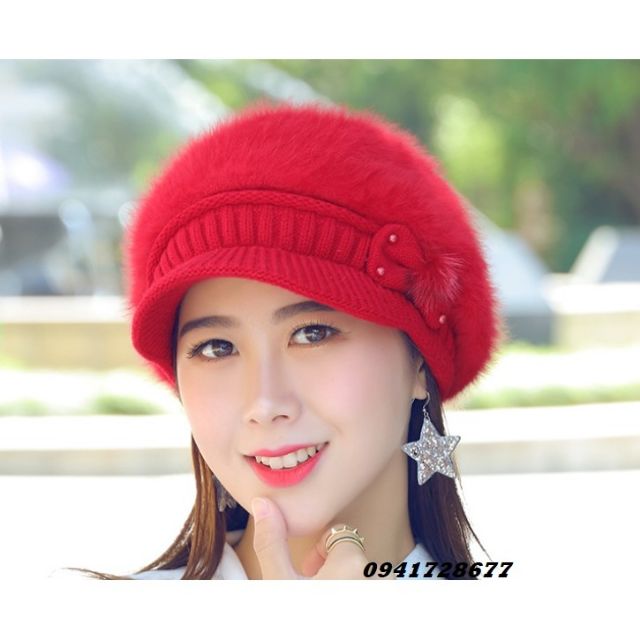 Mũ nón len mùa đông lông thỏ nữ | Shopee Việt Nam
