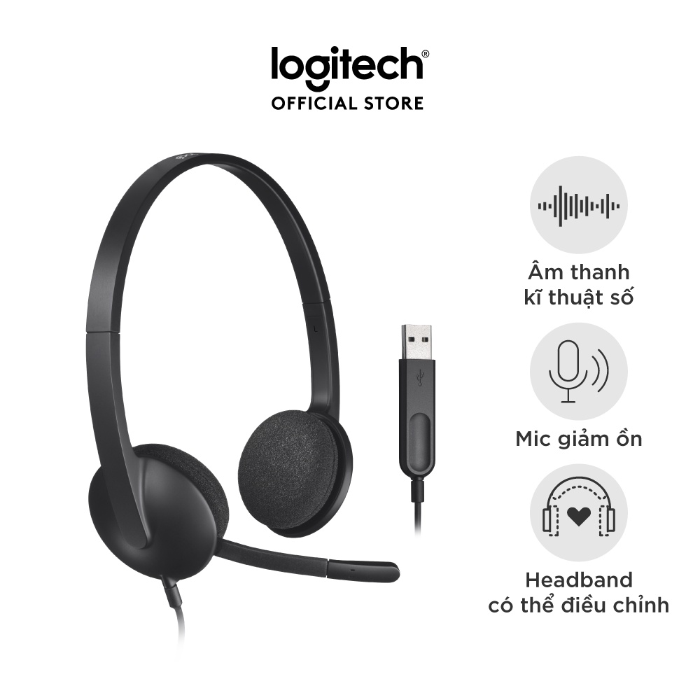 Tai nghe có dây Logitech H340 - Mic giảm ồn, điều khiển trên dây, kết nối USB-A