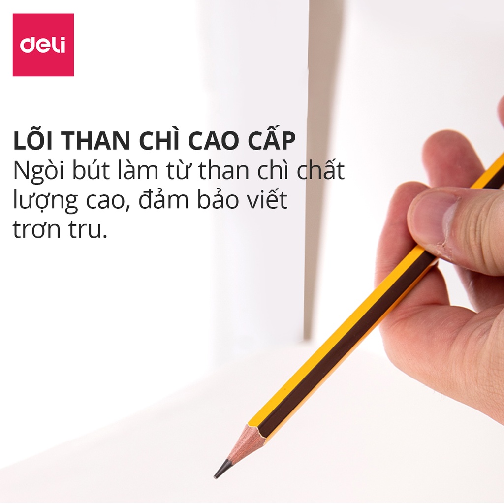Bút Chì Gỗ HB 2B Có Tẩy Học Sinh Deli - Chì Đen Đậm Vẽ Tranh Tập Viết Làm Bài Kiểm Tra Nhạy Với Máy Chấm Thi Văn Phòng