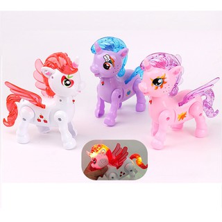 Ngựa Pony biết đi - Heo biết đi có đèn 7 màu nhấp nháy nhạc vui nhộn màu sắc đẹp có dây dắt cho bé chơi