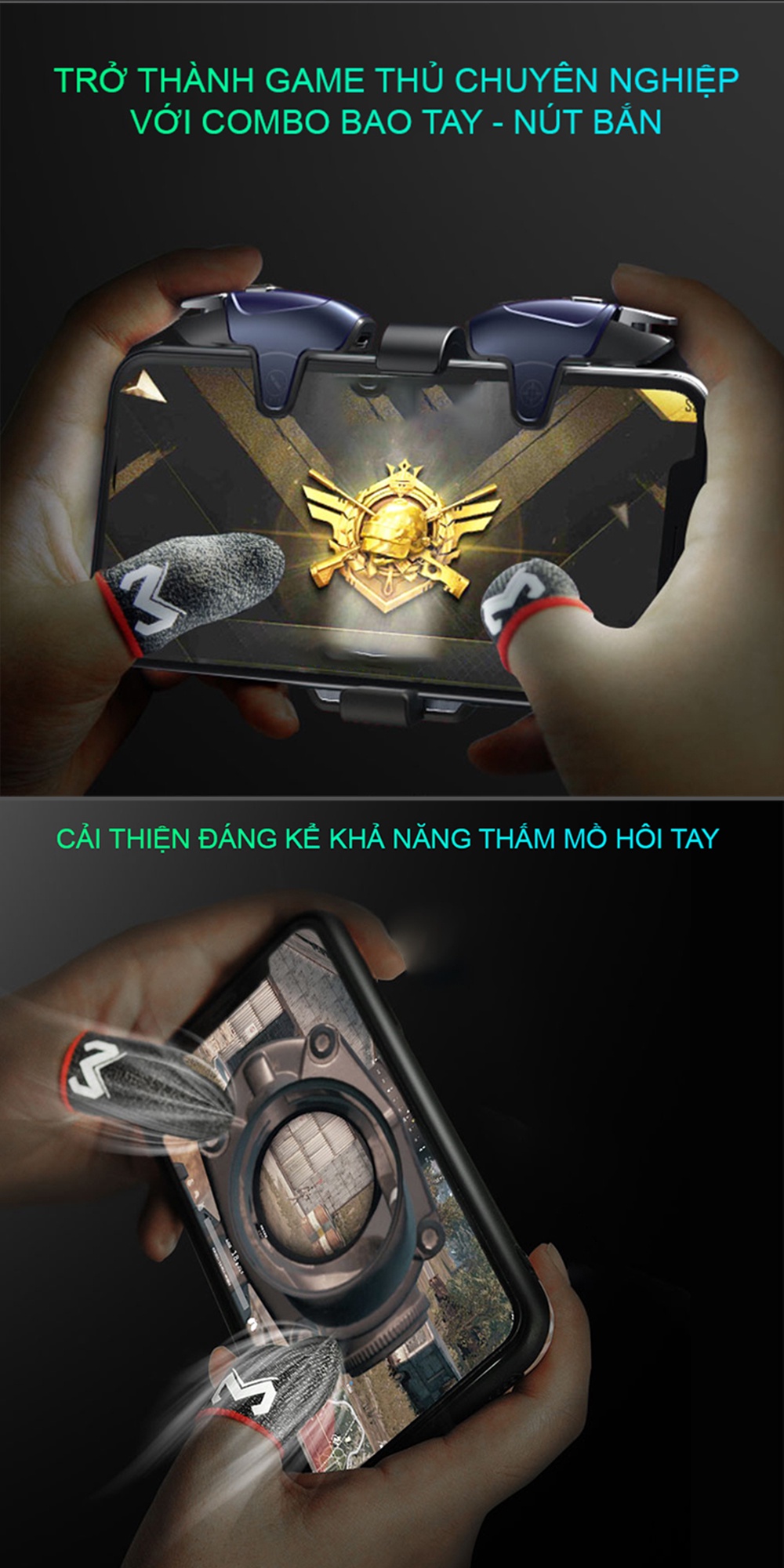 Mô tả Bao tay chơi game MEMO sợi carbon cao cấp chống mồ hôi ngón tay di chuyển mượt cảm ứng nhạy chơi liên quân PUBG FF ROS - 3