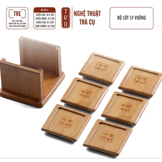 Bộ đế lót ly trà thủ công, được làm bằng tre tự nhiên, bao gồm 6 dĩa vuông, kích thước 6.8cm