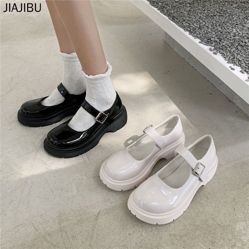 Size 35-44 Giày Nữ Cỡ Lớn Round Toe Thick-soled Mary Jane Shoes Lolita Small Leather Shoes White Princess Shoes French Soft-soled Doll Shoes Giày Da Nữ Giày Đi Học Màu Đen Thời Trang Cho Bé Gái Giày Đồng Phục JK Phong Cách Anh Quốc Giày Nữ Hàn Quốc Đẹp