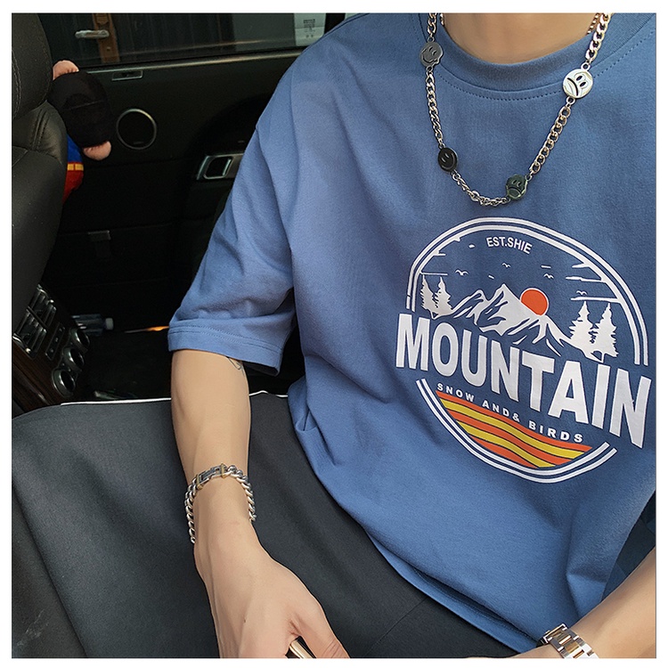 Áo thun tay lỡ HappyFamily tay lỡ unisex form rộng Mountain Chất vải cotton 100 cao cấp 3 màu