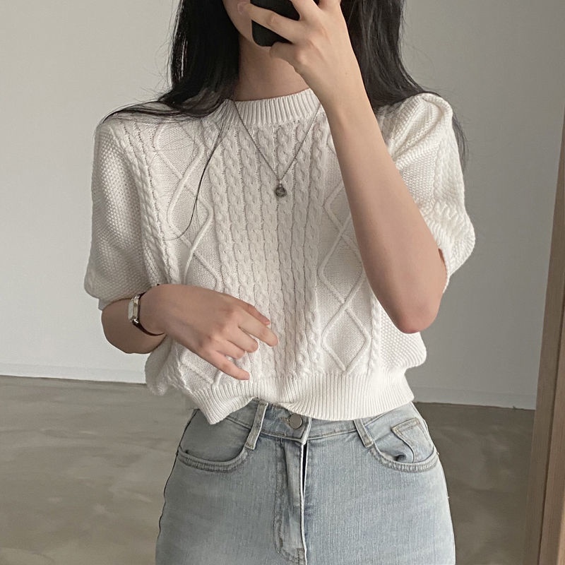 Áo len Pure Cube tay ngắn thiết kế phong cách retro thời trang cho nữ ...