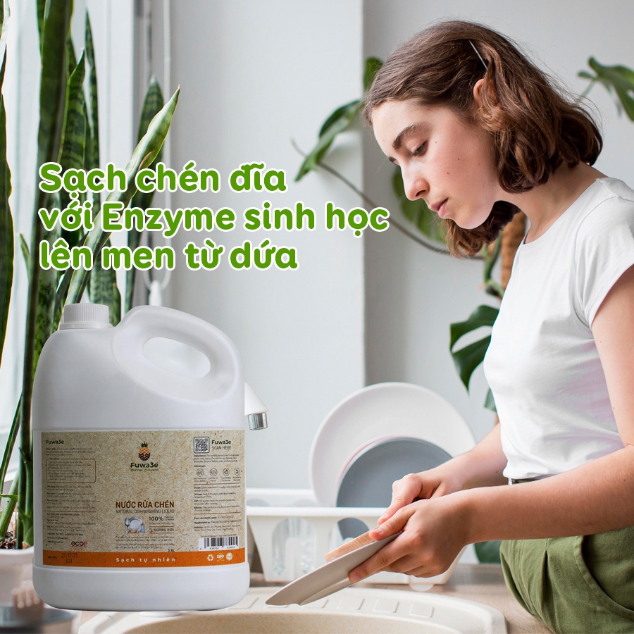 Nước rửa bát hữu cơ Fuwa3e Organic Enzyme sinh học 3.8L an toàn cho bé bảo vệ da tay