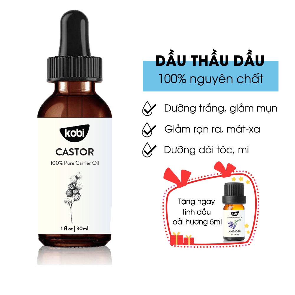 Dầu Thầu Dầu KOBI Castor 30ml 100% nguyên chất, tặng tinh dầu oải hương 5ml