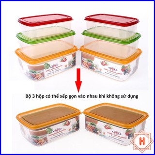 Bộ 3 Hộp Trữ Đông - Hộp Nhựa Đựng Thực Phẩm SONG LONG Nắp Nhiều Màu Sắc { H }