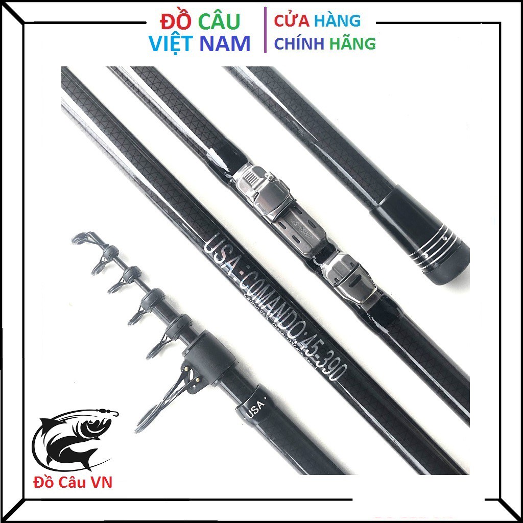 Cần câu lục xa bờ Comando USA 4m25 và 4m5 - Carbon 99% cần tải cá 20kg y hình chất lượng tuyệt đối tốttzz