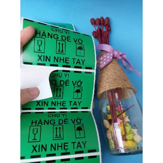 100 Tem cảnh báo Hàng Dễ Vỡ màu xanh lá Kích Thước 10cm x 6cm, có sẵn keo