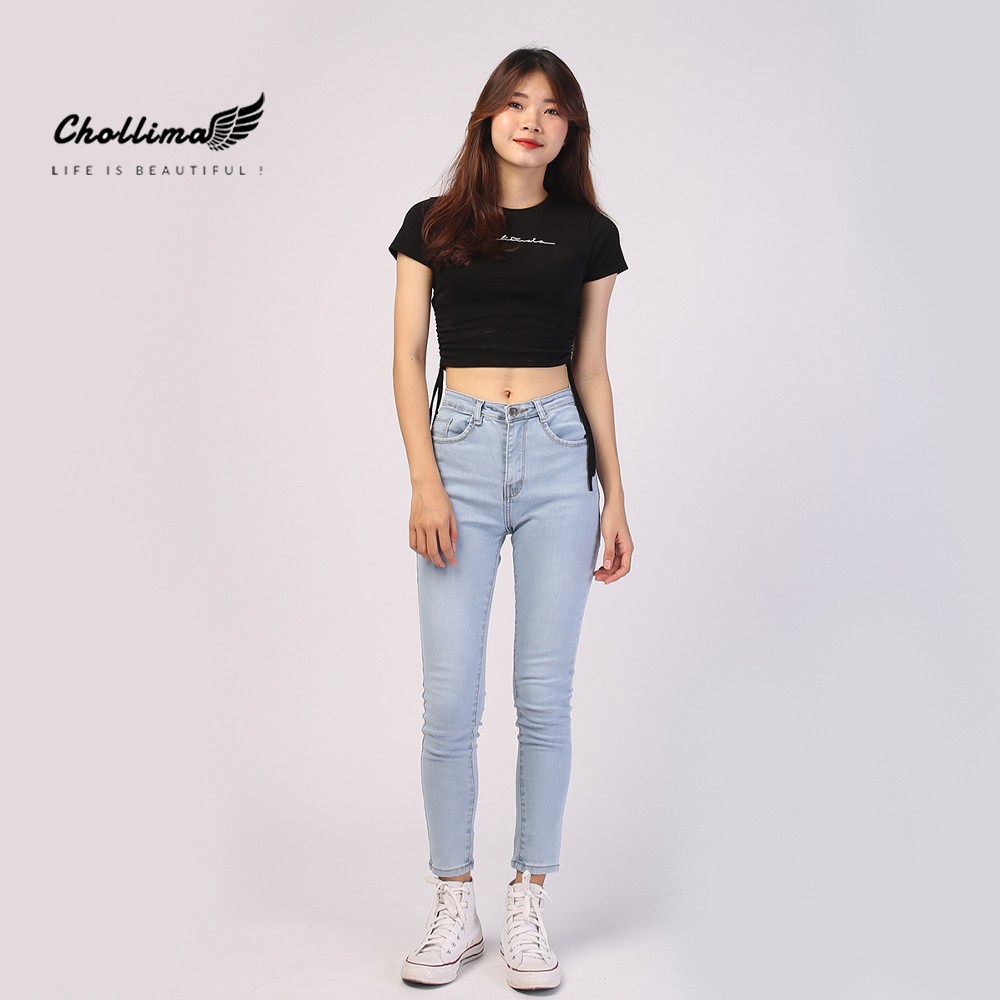 Ảnh Quần jeans dài nữ co giãn Chollima trơn màu xanh trắng QD024 phong cách hàn quốc 3