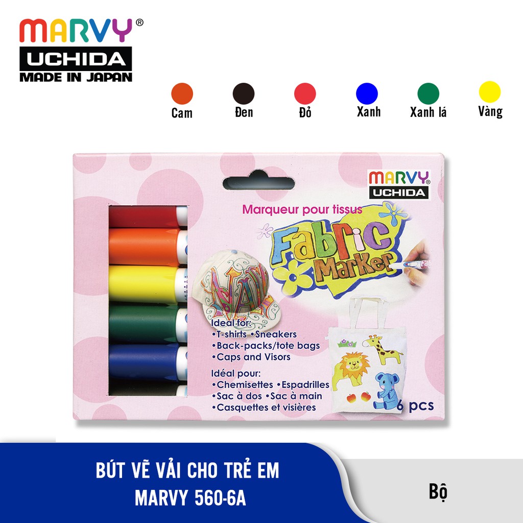 Ảnh Bộ 6 cây Bút Vẽ Vải Không Bay Màu Cho Bé Marvy Uchida 560 - 6A ( màu cơ bản) 1