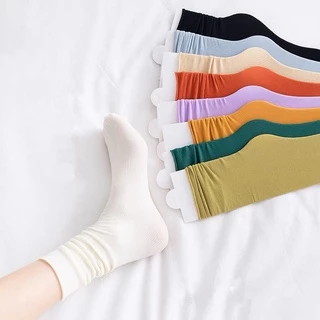 Tất Vớ Cổ Cao Nữ Trơn Mỏng Nhiều Màu Cotton Thoáng Mát Phong Cách Vintage T04 JOLY