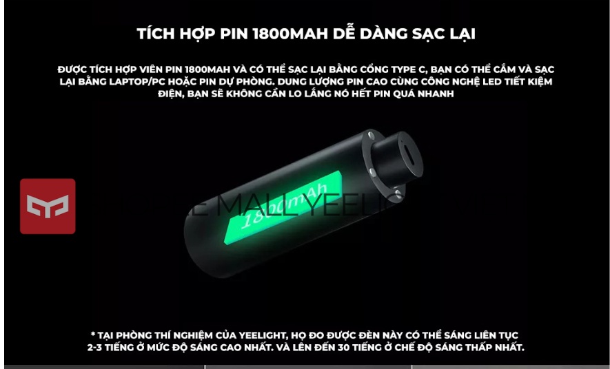 Mô tả Đèn bàn Yeelight YLYTD0011 đa năng 4 biển thể sử dụng, điều khiển cảm ứng, pin sạc 1800mah - 6