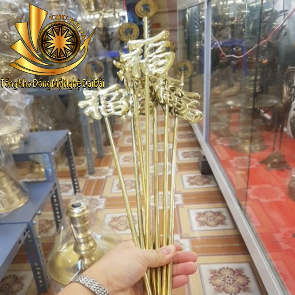 Cây Cắm Hương Vòng Trụ Cắm Hương Vòng Bằng Đồng Vàng Chữ Phúc, Chữ Công Cao 70cm Giúp Bảo Vệ Gia Đình Ý Nghĩa Phong Thủy