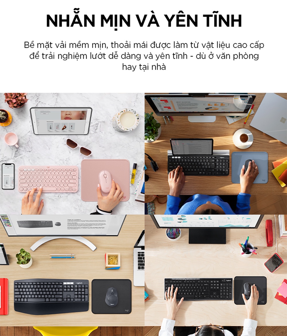 Mô tả Bàn di chuột Logitech Mouse Pad Studio Series - Đế chống trượt, lướt dễ dàng, chống đổ tràn - 4