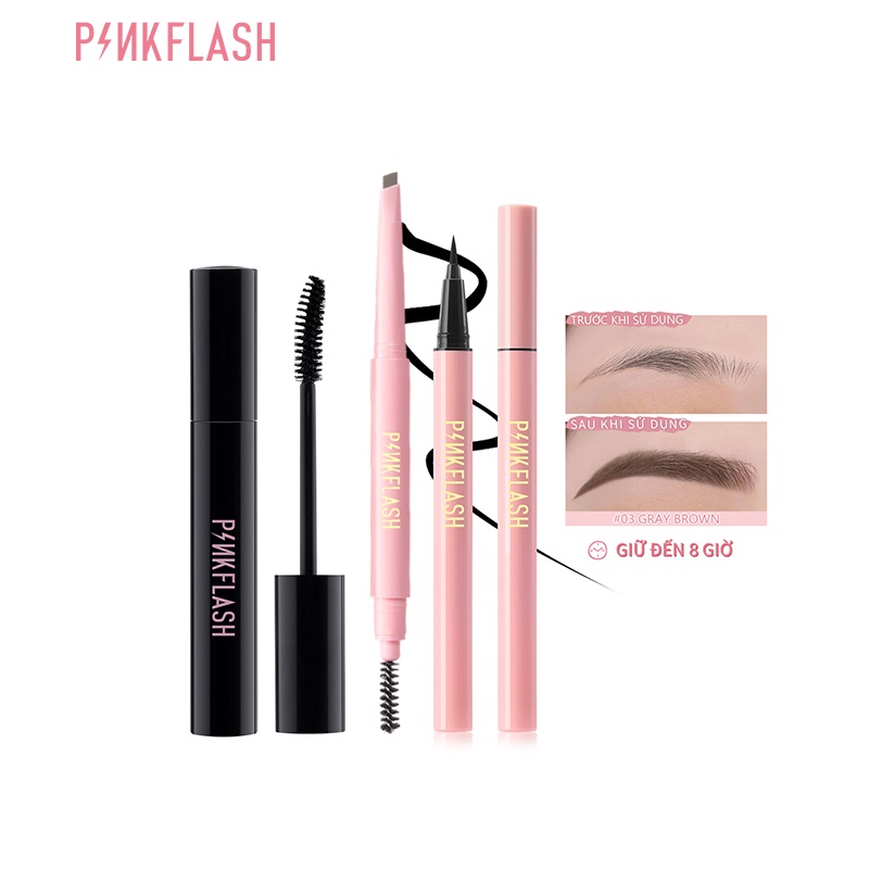 Bộ 3 mỹ phẩm trang điểm mắt PINKFLASH có mascara/ bút kẻ mắt/ chì kẻ lông mày bền màu không thấm nước