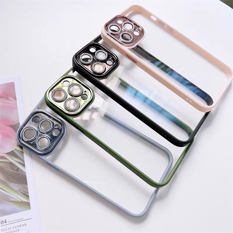 Ốp MEIRUYI cao cấp lưng trong cứng viền màu bảo vệ camera nhũ lấp lánh cho ip 13/13pro/13promax