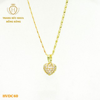Dây Chuyền, Vòng Cổ Nữ Mặt Trái Tim Đính Đá, Titan Xi Mạ Vàng Non 24k - Trang Sức Hava Hong Kong