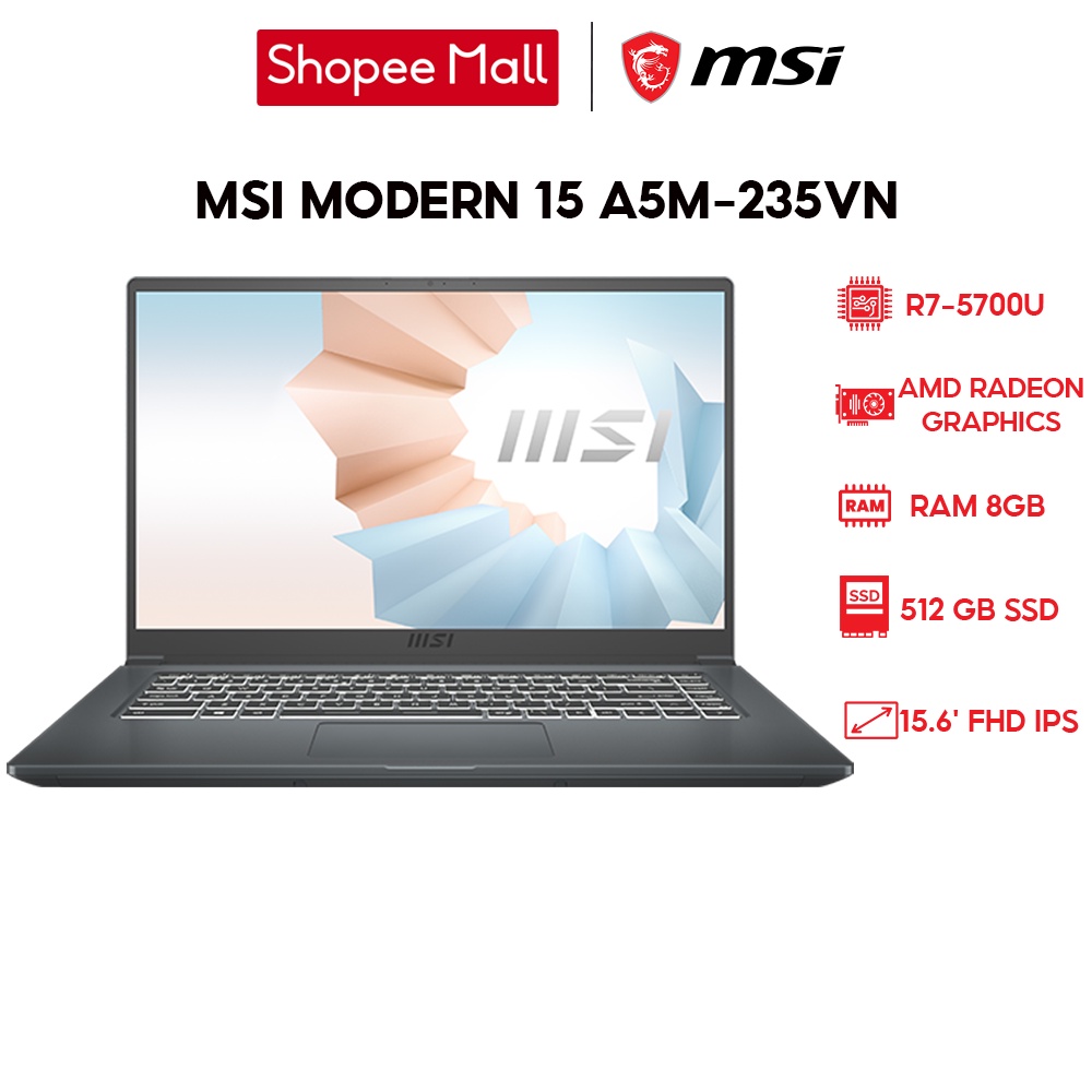 Laptop Msi Modern 15 A5m 235vn R7 5700u 8gb 512gb 15 6 Fhd Win 11 Shopee Việt Nam