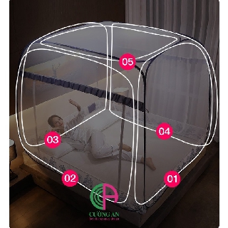 Màn chụp tự bung đỉnh vuông  có chân viền vải lụa cao cấp - Thương hiệu Cường An. Bảo hành 12 tháng