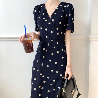 M-4xl Váy ngắn tay hoa cúc hàn quốc dành cho nữ