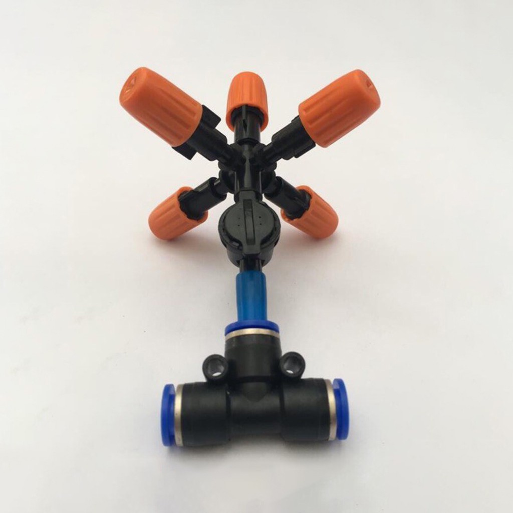 Béc Phun Sương 5 Hướng Cam - Kèm Tê Nối Ống 8mm Và Van Chống Rỉ