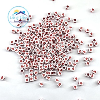 50 Cái Charm Hạt Nhựa Vuông Trái Tim Làm Vòng Đeo Tay, Làm trang Sức Handmade