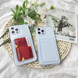 Ốp lưng iPhone silicon trong suốt kèm ngăn ví đựng thẻ cho iphone 6 đến 17 pro max