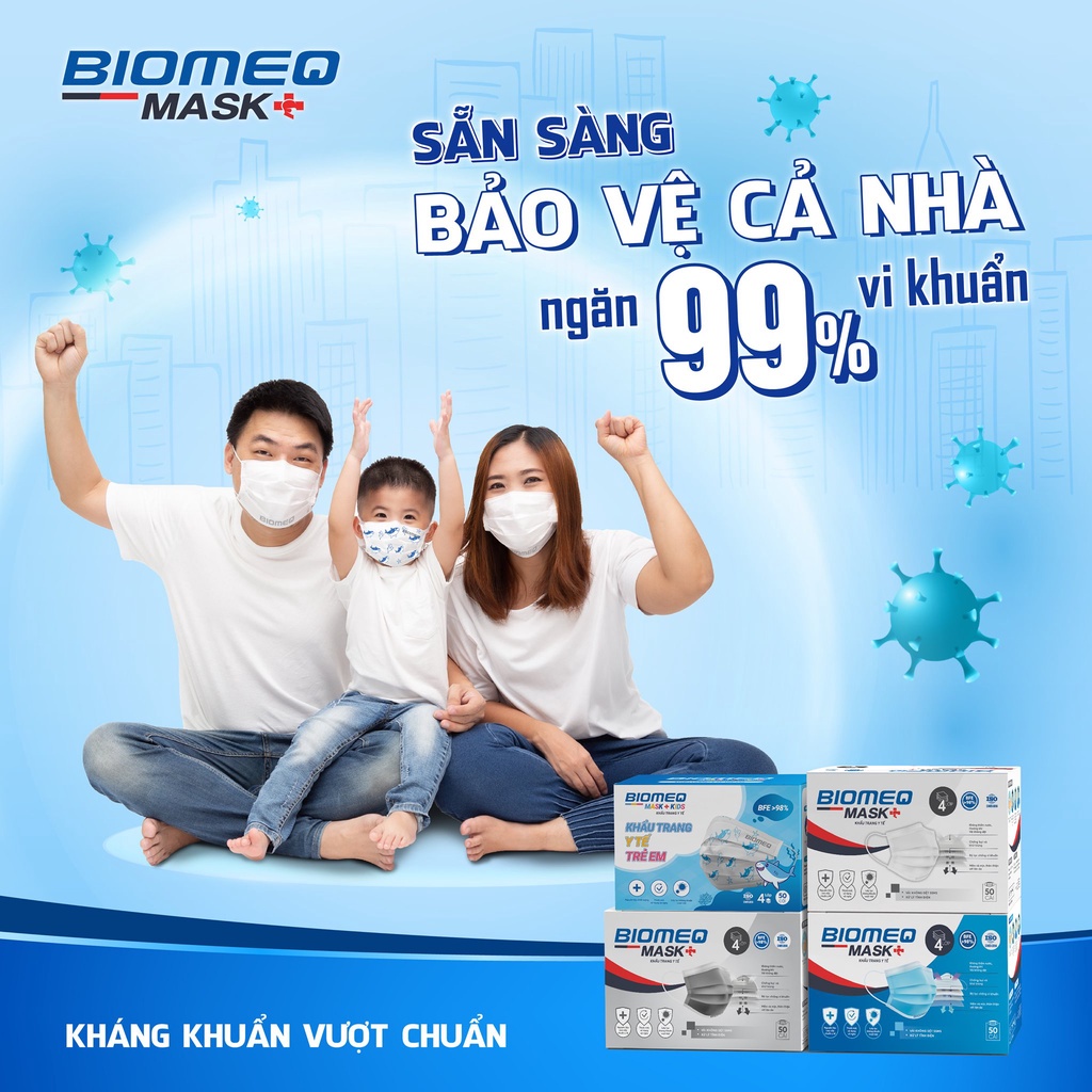 Mô tả Khẩu trang y tế 4 lớp kháng khuẩn cao cấp BIOMEQ Màu Trắng hộp 50 cái - MEDICAL - 1