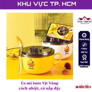 Tô ăn mì, ca ăn mì inox Vịt Vàng, cách nhiệt, có nắp đậy