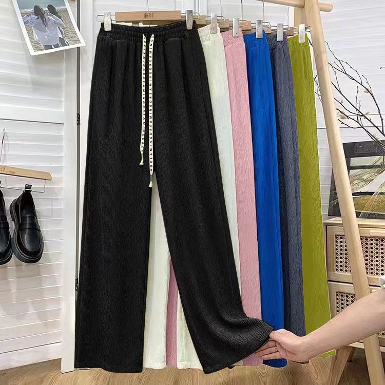 Milyfashion Phong Cách Mới Họa Tiết Nhăn Rộng Chữ Dây Rút Eo Cao Mỏng Hơn Nhìn Quần Thường Ngày