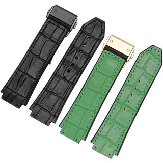 HUBLOT Dây Đeo Bằng Cao Su Da Bò Thật 25 * 19mm Có Khóa Hình Bướm Cho Đồng Hồ