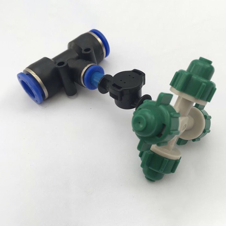 50 bộ béc phun sương tưới lan 4 hướng xanh kèm tê nối ống 8mm (tùy chọn van chống rỉ nước)