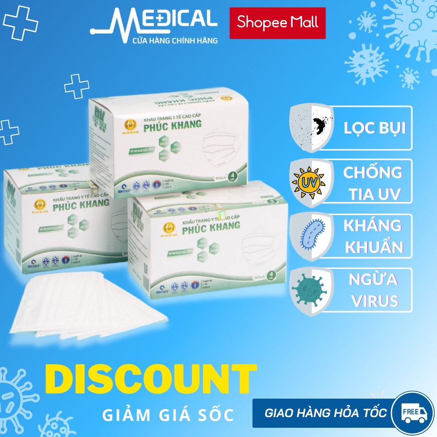 Ảnh Khẩu trang y tế 4 lớp cao cấp PHÚC KHANG có giấy lọc kháng khuẩn MÀU TRẮNG - MEDICAL 1