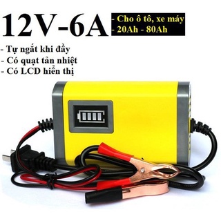 Bộ sạc bình ắc quy tự động ngắt 12V sạc xe máy, xe ô tô, có đèn led báo đầy