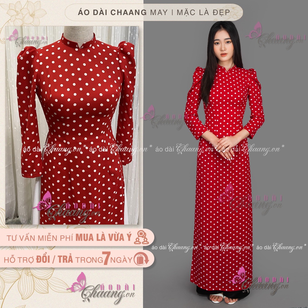 Áo Dài Đỏ Đô Chấm Bi Trắng Tay Vai Bồng May Sẵn Cổ Vuông Truyền Thống Dự  Tiệc Lễ Tết Đẹp | Shopee Việt Nam