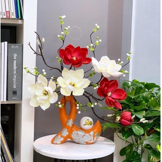 Hoa Giả Cành Hoa Mộc Lan 6 Bông Cánh Nhọn Cành Dài 120cm