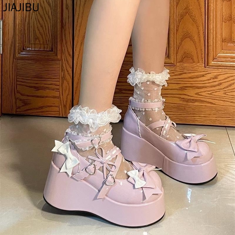 Giày Lolita Phong Cách Công Chúa Dễ Thương Giày Cosplay Giày Da Nơ đen Giày đồng Phục JK Nhật Bản Harajuku Style Pink Platform Mary Jane Shoes Soft Sole Doll Shoes Muffin Shoes Giày Công Chúa Trắng Giày Da Phong Cách Thủy Thủ Phong Cách Nhật Bản