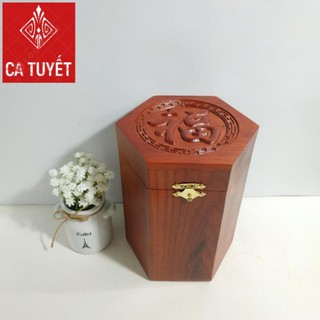 Hộp đựng CHÈ gỗ HƯƠNG CHẠM KHẮC CHỮ PHÚC TÀU - LOẠI CAO TO (ẢNH THẬT 100%)