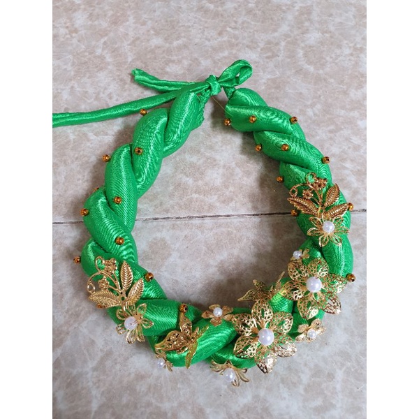Mấn (vấn) xoắn đôi đính hoa kim loại, mấn đội đầu, mấn tết