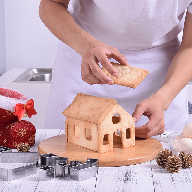 Khuôn làm bánh quy hình ngôi nhà bánh gừng 3D bằng thép không gỉ