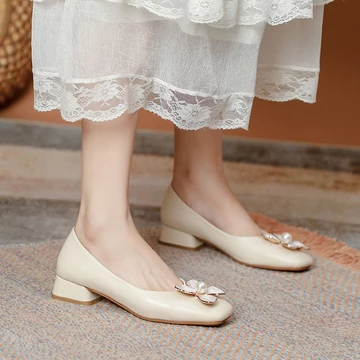 Giày Cao Gót Nữ Plus Size Giày Đế Mềm Gót Dày Giày Cao Gót 3 CM Giày Cao Gót Thấp Giày Công Sở Thường Ngày Nữ Giày Đơn