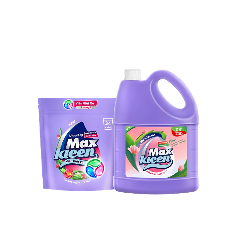 Ảnh Combo Túi Viên Giặt Xả MaxKleen (34 viên/túi) + Chai Lau sàn MaxKleen Ngàn hoa ngọt ngào 3.6kg/chai 1