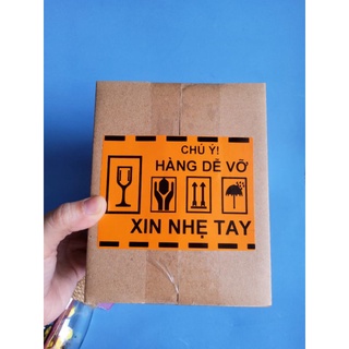 Combo 100 Tem nhãn dán cảnh báo Hàng Dễ Vỡ Xin Nhẹ Tay màu cam kích thước 10,3cm x 7,6cm